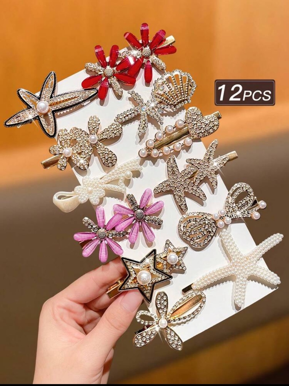 Assorted Floral & Nautical Pearl Hair Clip Set - Pink & Red Accents